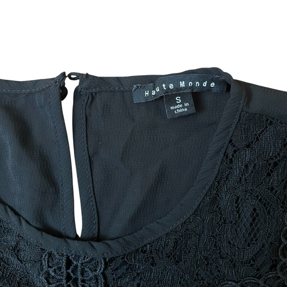 Haute Monde Black Flare Fit Lace‎ Crochet Embroidered Peplum Blouse - Picture 10 of 11